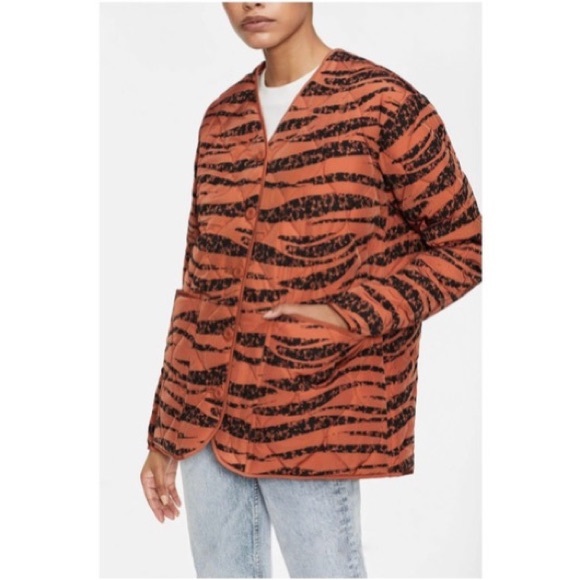 NWT Anine Bing Andy Bomber Quilted Jacket Color Rust Zebra Size XS - Picture 7 of 16